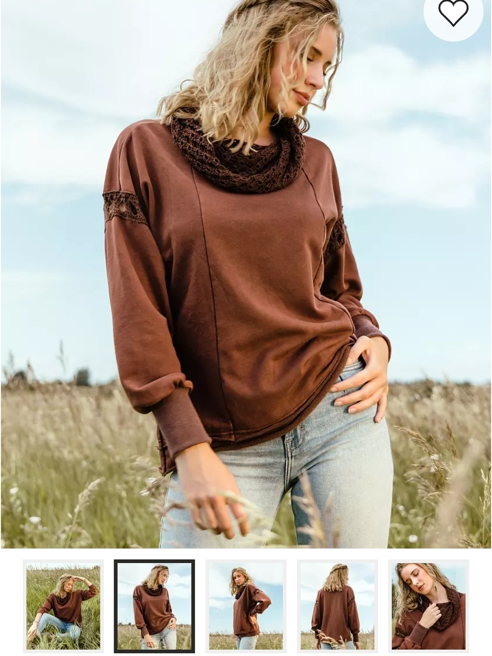 gimmicks by BKE Brown Lace-Trim Cowl Neck Sweater